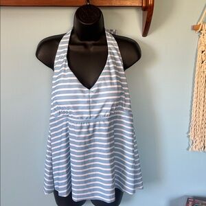 Lands End Blue Striped Halter Swim Top NWT size large 12-14 women’s